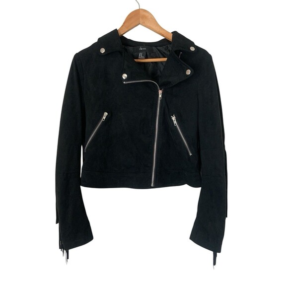 Forever 21 Y2K Western Fringe Zipper Jacket Faux Suede, Size M, Black - Picture 2 of 9